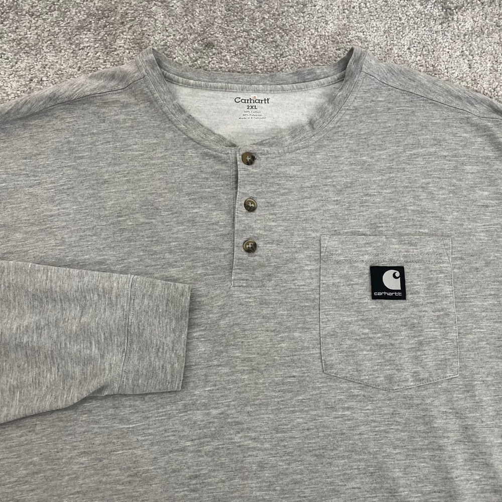 Carhartt Henley Mens 2XL Gray Work-Dry Long Sleeve Pocket Layering Basics Basics